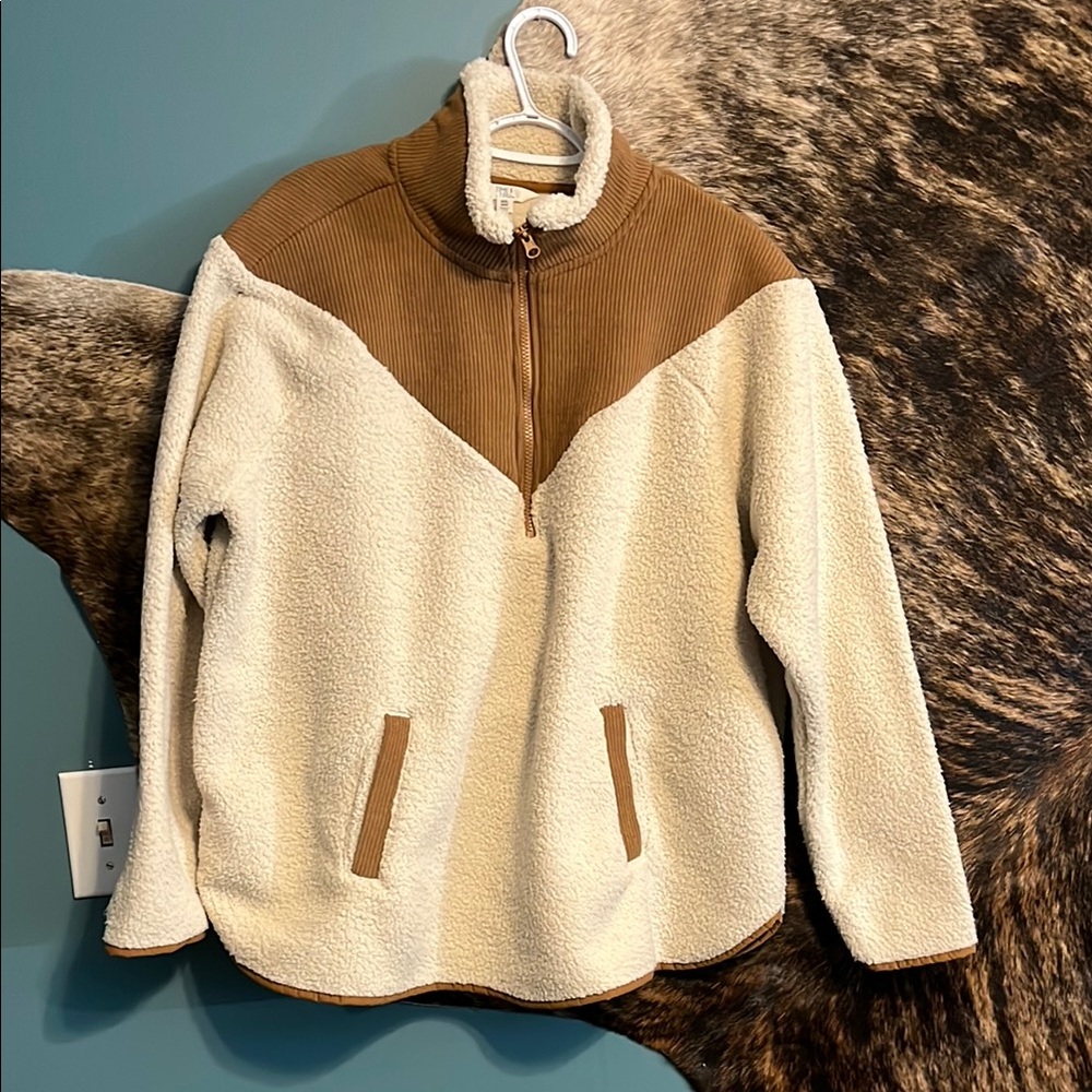 Cozy Cream and Tan Sherpa Pullover